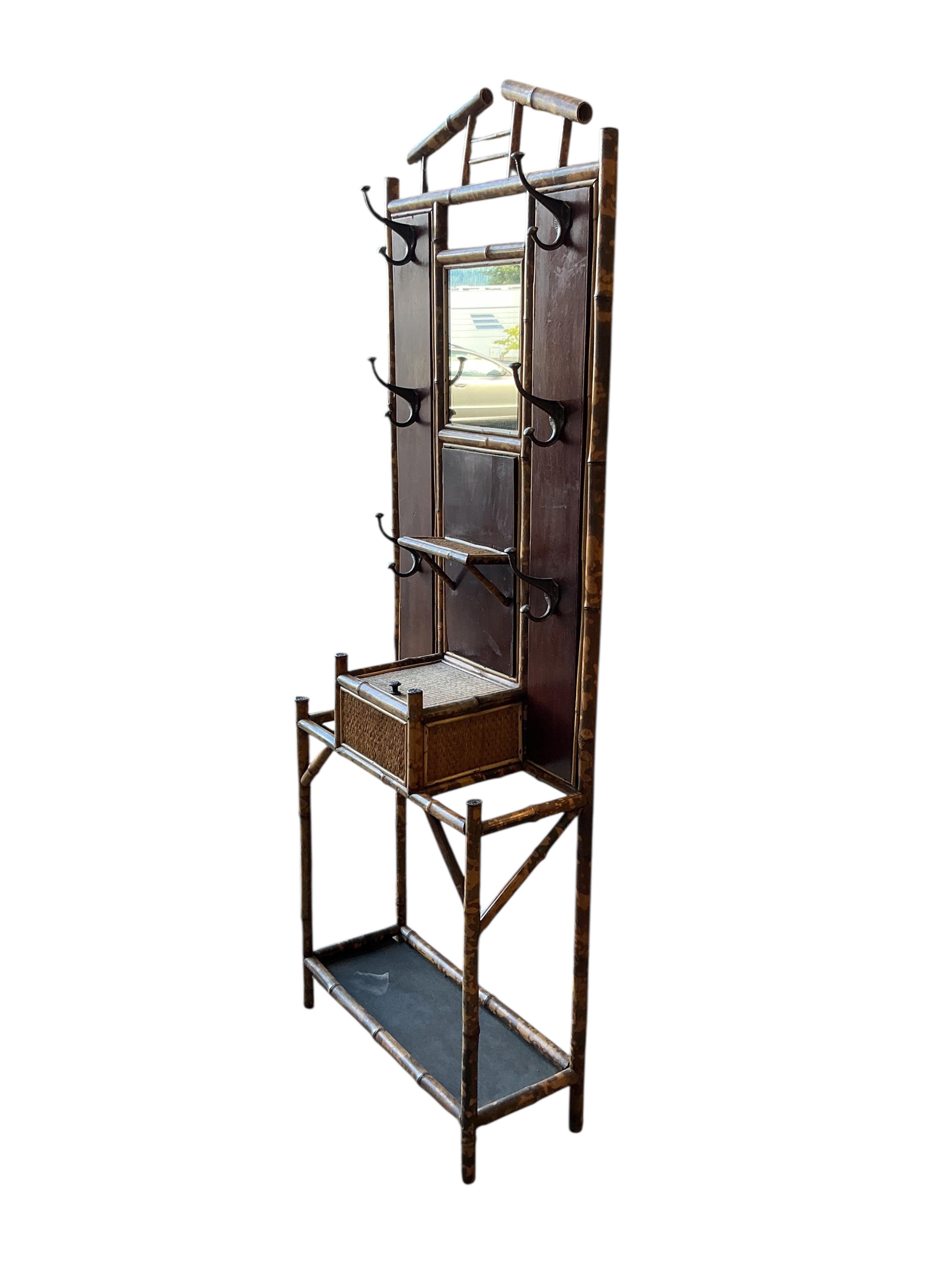 A Victorian and later bamboo hall stand, width 68cm, height 194cm
